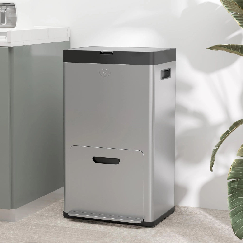 Pattumiera rettangolare con pedale 3 scomparti chiusura soft acciaio inox ¨C Xylo ¨C 45,7x35,8x76 cm argento