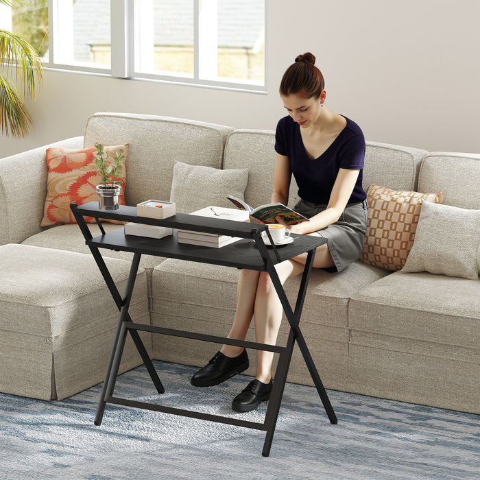 Scrivania Pieghevole 81,5x62x86,5 cm con Ripiano per Monitor Nero