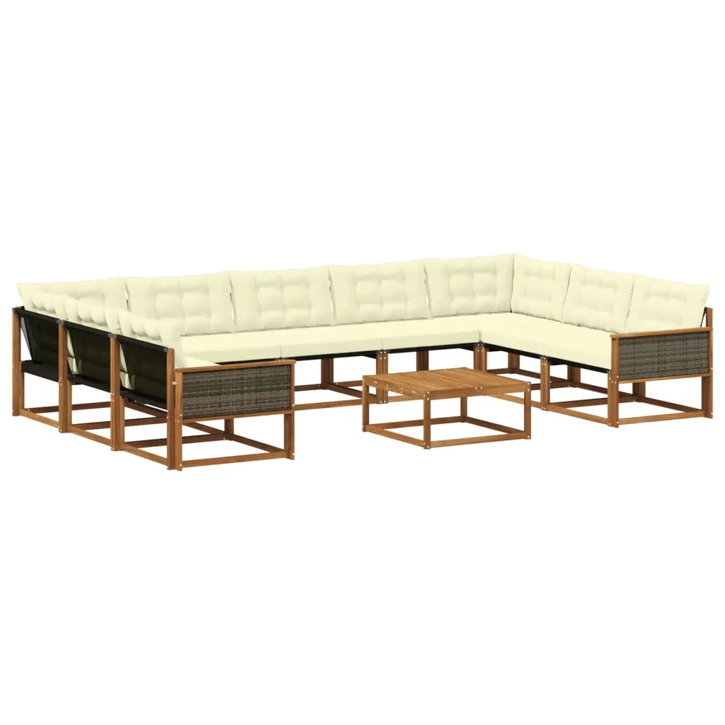Set di divani da esterno con cuscino 10 pcs Naturale e Crema
