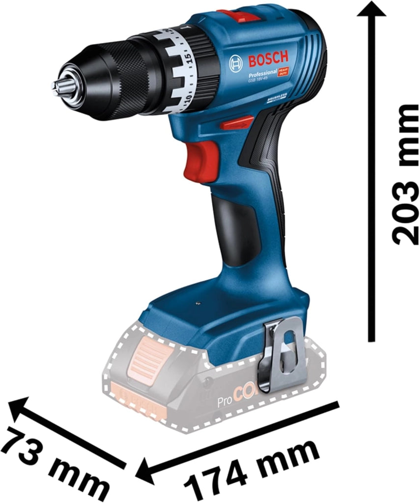 Bosch Professional 18V System Trapano Avvitatore con Percussione a Batteria GSB 18V-45 (Velocità di Rotazione di 1.900 giri/min, 2 Batterie da 2.0 Ah, GAL 18V-20, in L-BOXX)