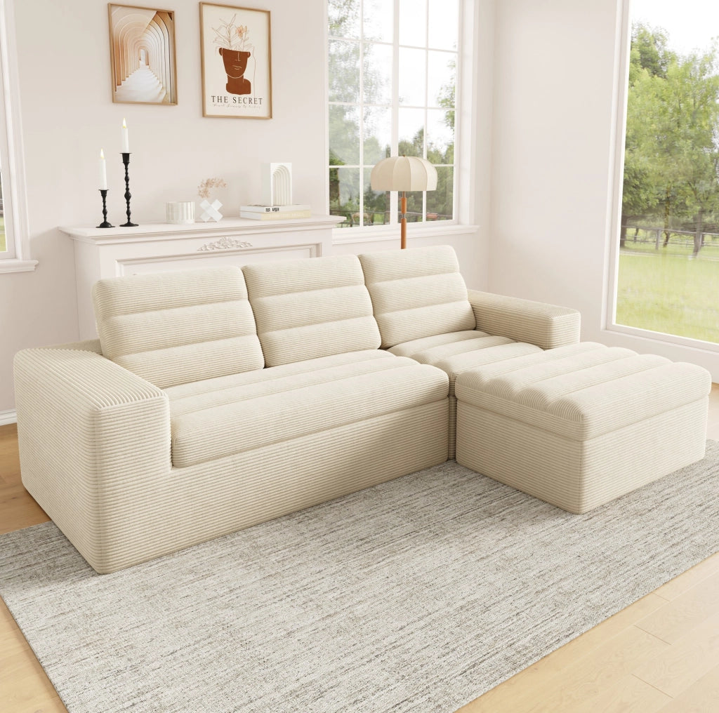 Sofa modulare angolare a L 253 x 161 x 89 cm in corduroy beige