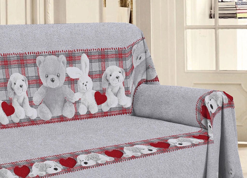 Telo Arredo Multiuso Linea Pensieri Delicati In 100% Cotone Disegno Peluches - Singolo - Rosso