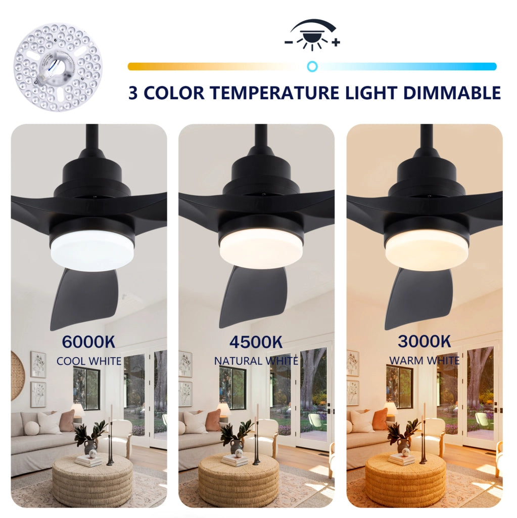 Ventilatore a soffitto 42" con luce LED e telecomando, 3 pale ABS nere