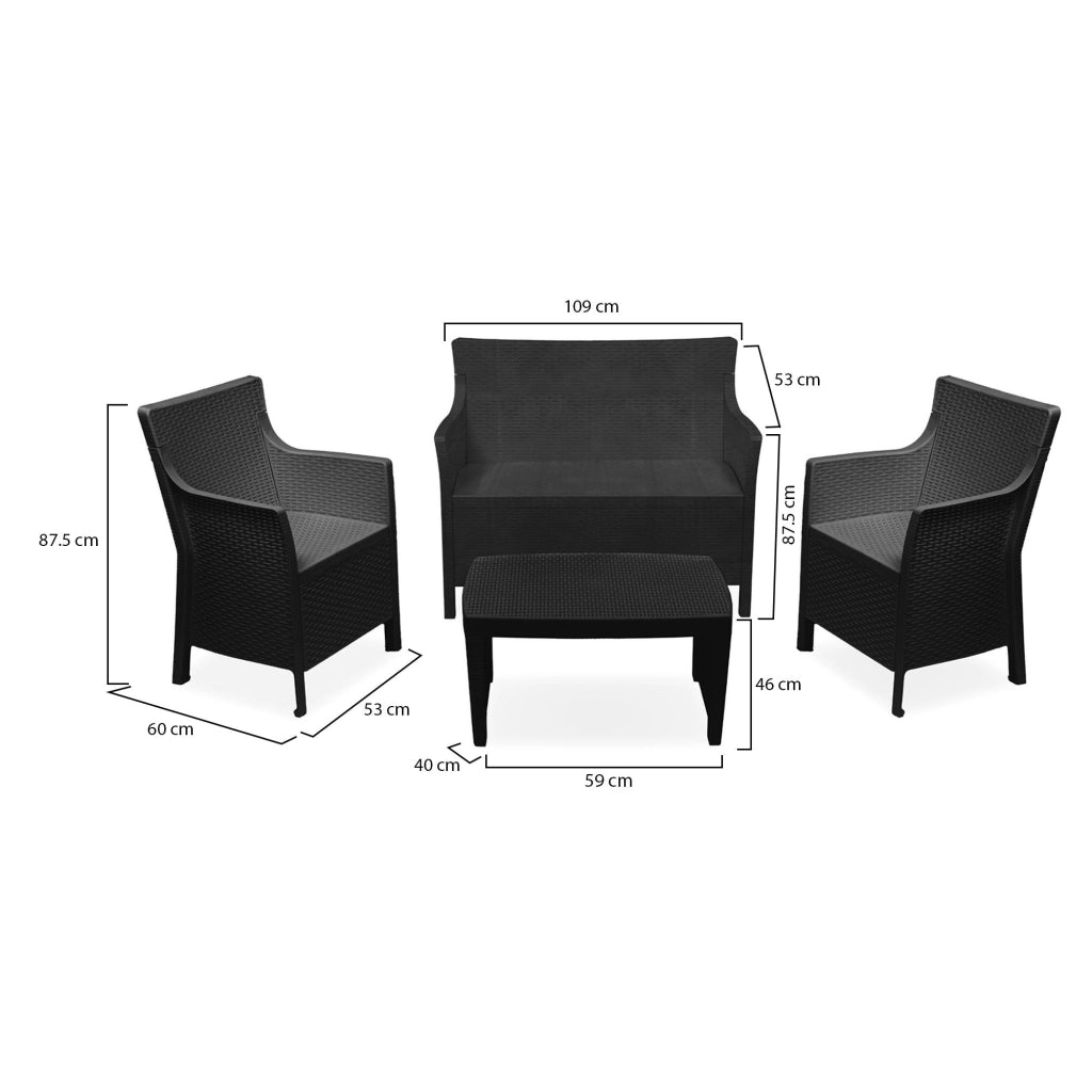 Salottino Outdoor Lasca, set Salotto da Esterno 4 Posti Made in Italy, Nero Antracite