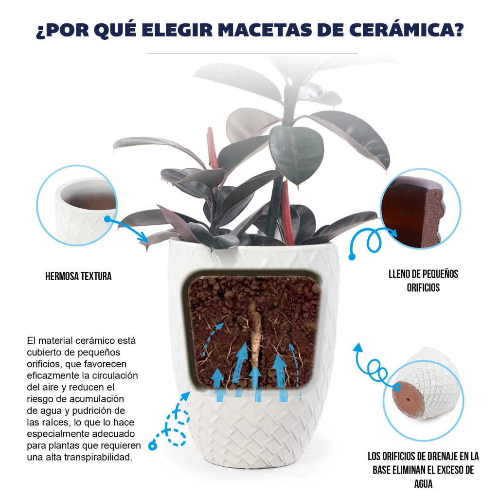 Fioriera a più livelli in ceramica lucida bianca con motivo a rombi per piante grandi da interno e giardino 42 × 54 cm