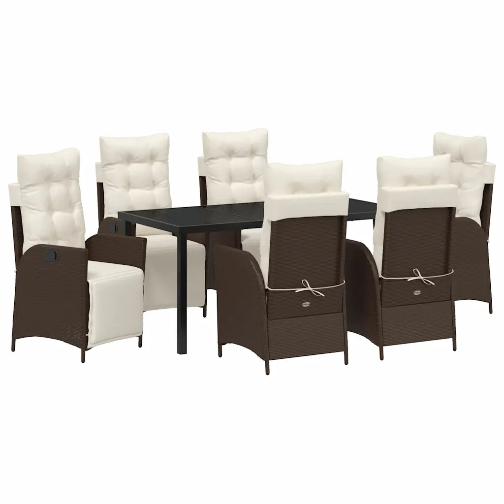 Set da Pranzo per Giardino con cuscino 7 pcs Marrone polyrattan 3380544