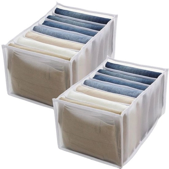 Set di 2 contenitori a rete pieghevoli, contenitori pieghevoli per abbigliamento, organizzatore di armadio, organizzatore di armadio per guardaroba, 7 sezioni, per intimo, calze, jeans