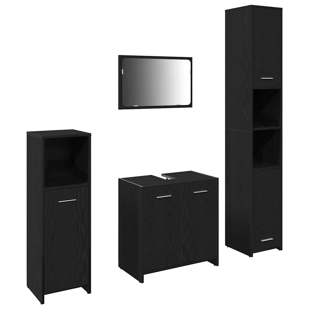 Set di mobili per il bagno 4 pcs Rovere Nero Legno multistrato 3332562