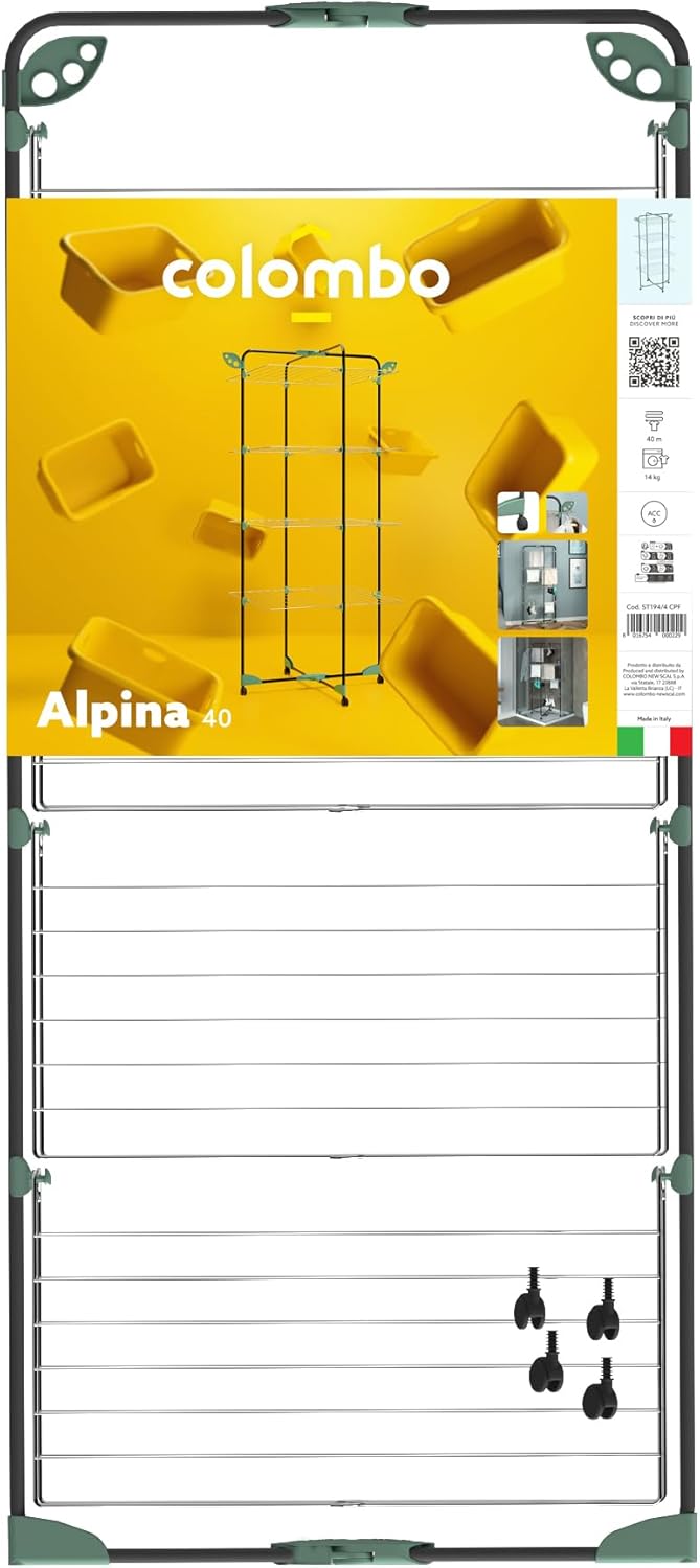 Stendino stendibiancheria Alpina 40 Mentri di filo con snodo e portagrucce, COLOMBO