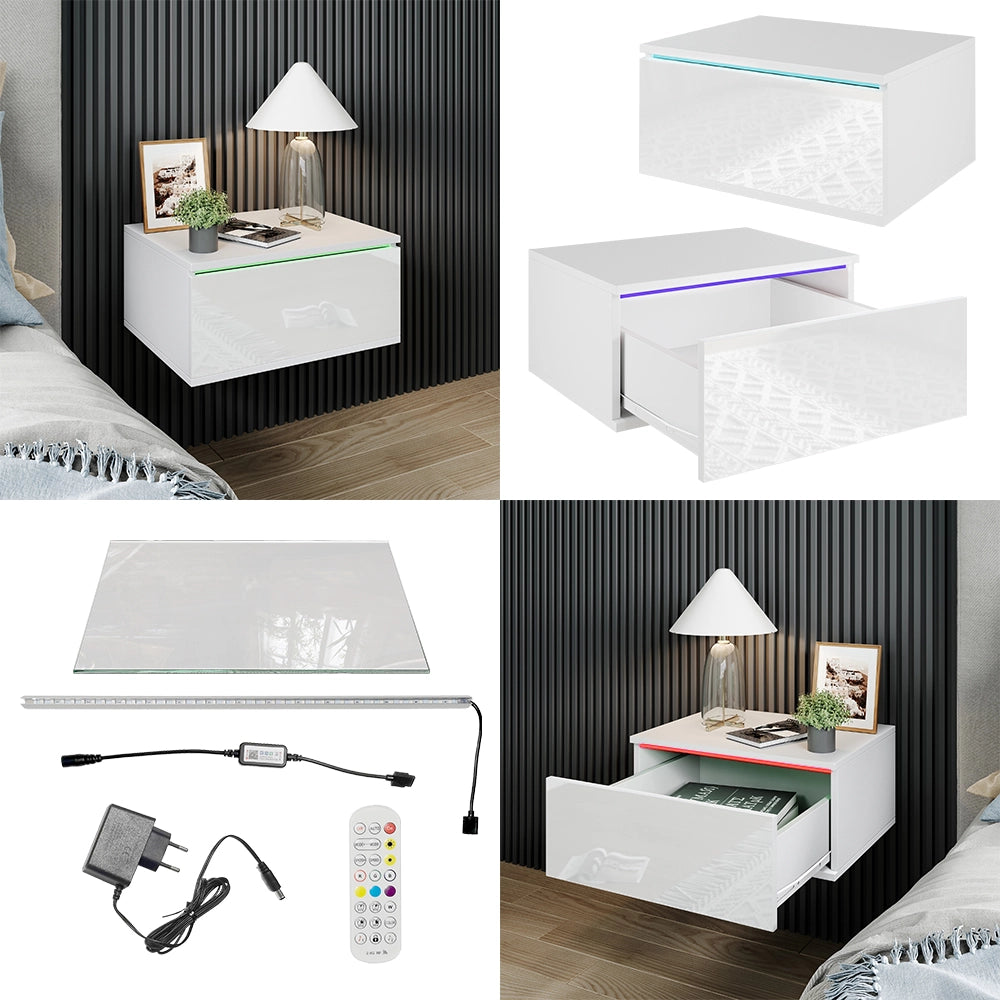 Vicco Comodino camera da letto Bianco 49 x 23 cm Con illuminazione a LED