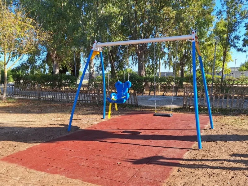 Altalena Trilli 972 acciaio zincato 2 posti H230cm EN 1176 sedili antiurto - Gabbia/orsetto