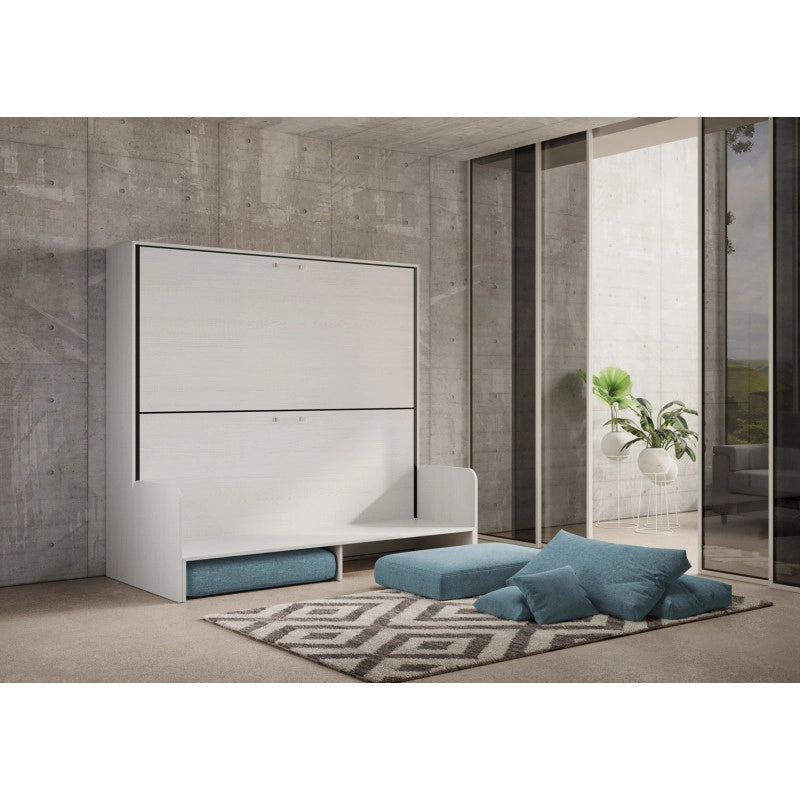 Letto doppio a scomparsa Kando con divano , azzurro - Bianco Frassino