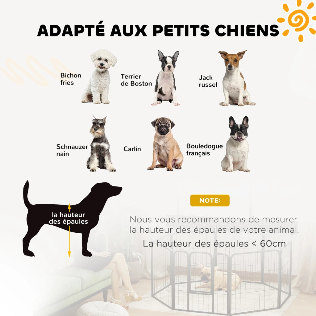 Recinto per Cani 8 Pannelli Modulabile Pieghevole ¨C zephmum ¨C Nero 60 cm