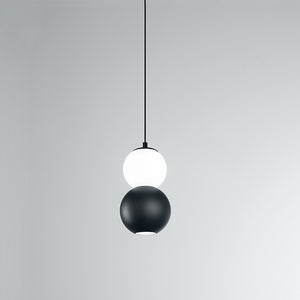 Lampadario Contemporaneo Binario Metallo Nero Vetro Bianco Led 10+10W 3000K