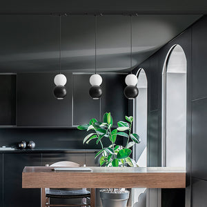 Lampadario Contemporaneo Binario Metallo Nero Vetro Bianco Led 10+10W 3000K