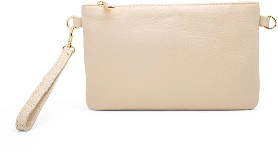 Clutch per donna in pelle vera – borsa e spalla – 100% Made in Italy – cinturino e maniglia (Ivory)