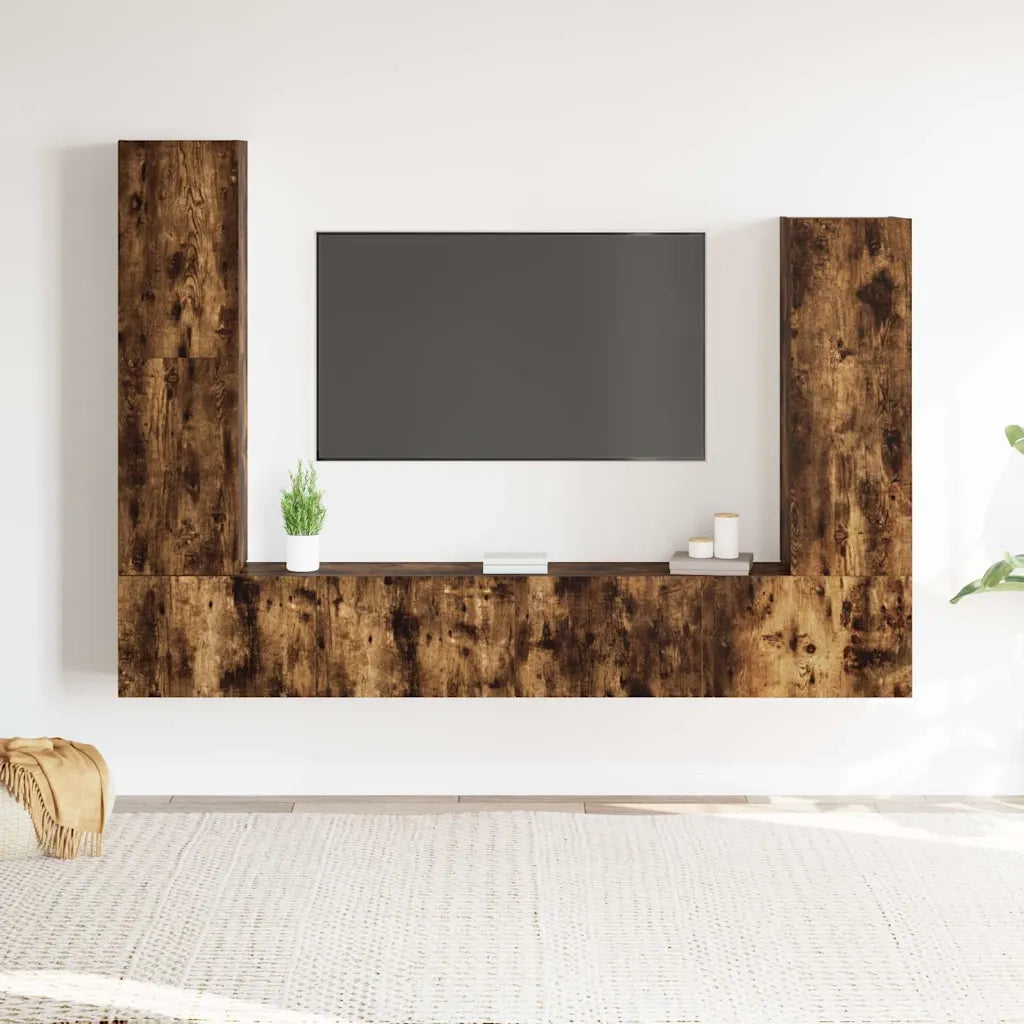 Set di Mobili Porta TV 4 pz-Credenza per TV Rovere Fumo in Legno Multistrato 171139
