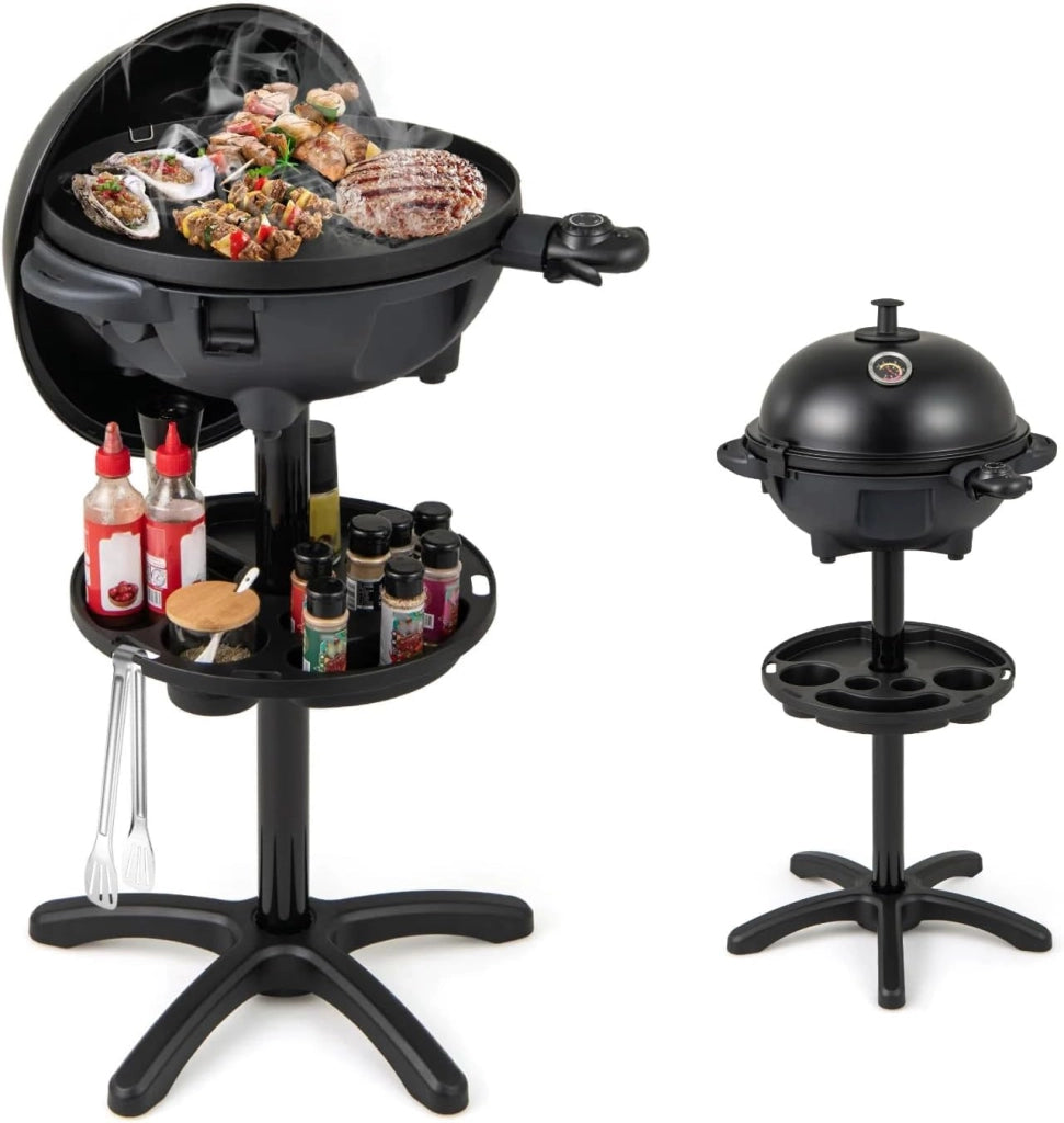 Barbecue elettrico con 2 zone di cottura, grill elettrico 1200 W, con portaspezie e termometro, piastra elettrica, controllo della temperatura, interno ed esterno