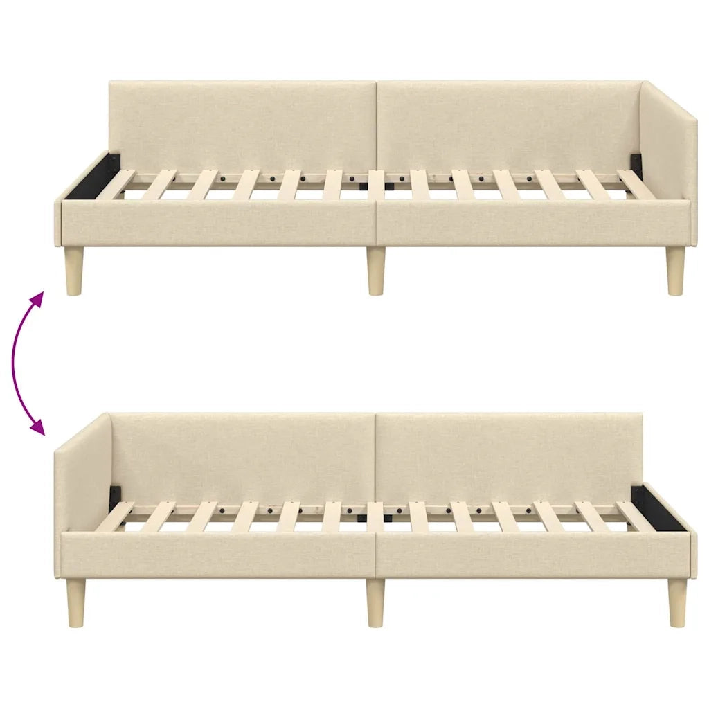 Cornice del letto ad angolo Crema 90 x 190 cm Tessuto 42016115