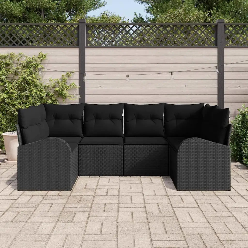 Set Divano da Giardino con cuscino 6 pcs Nero polyrattan