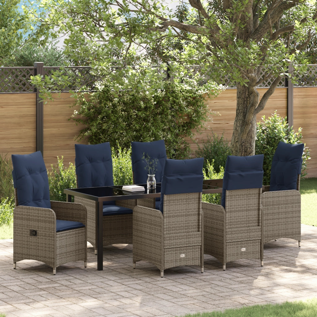 Set da Pranzo da Giardino 7 Pezzi con Cuscini Neri in Polyrattan