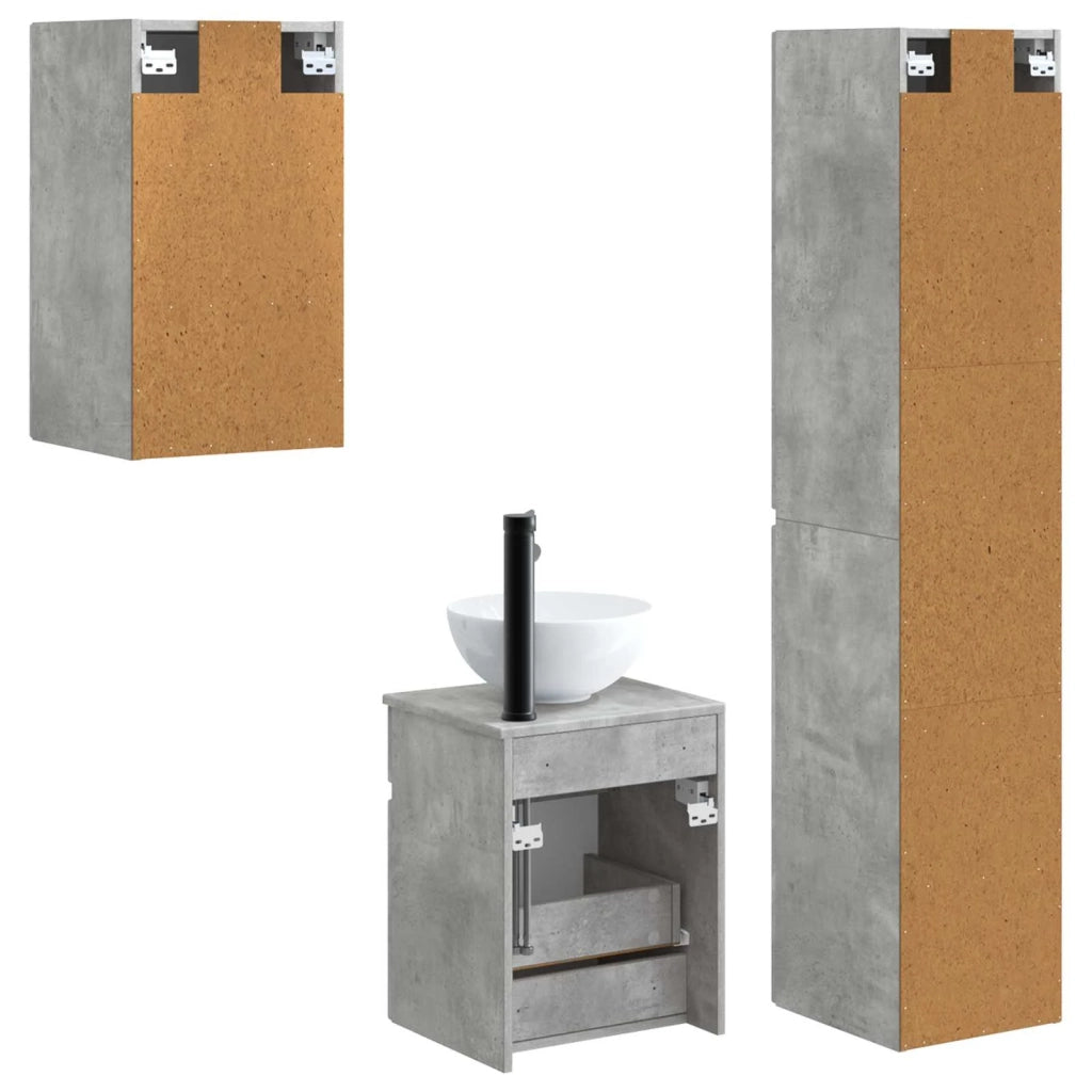 Set di mobili per il bagno 3 pz Grigio Cemento 3406086