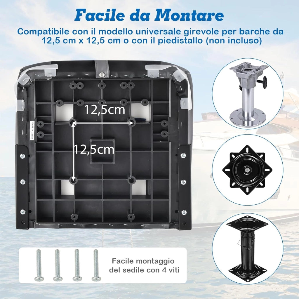 Sedia da Barca, Sedile da Barca Pieghevole con Morbido Cuscino Imbottito, Rivestimento in PVC Impermeabile, 44,5 x 51 x 61 cm (Grigio, 2)