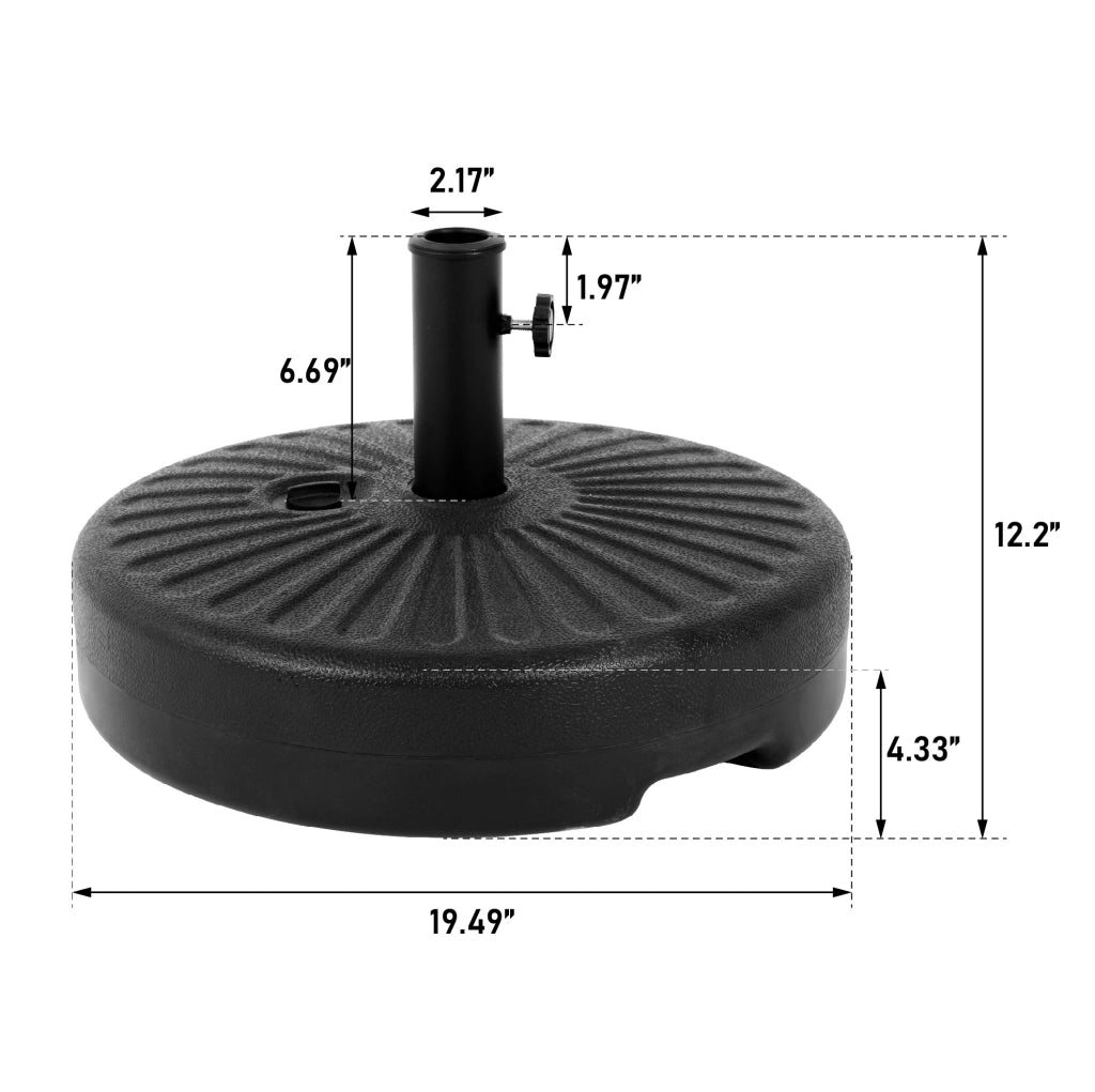Base per ombrellone rotonda riempibile con acqua o sabbia; 56 x 51 x 15 cm; nero
