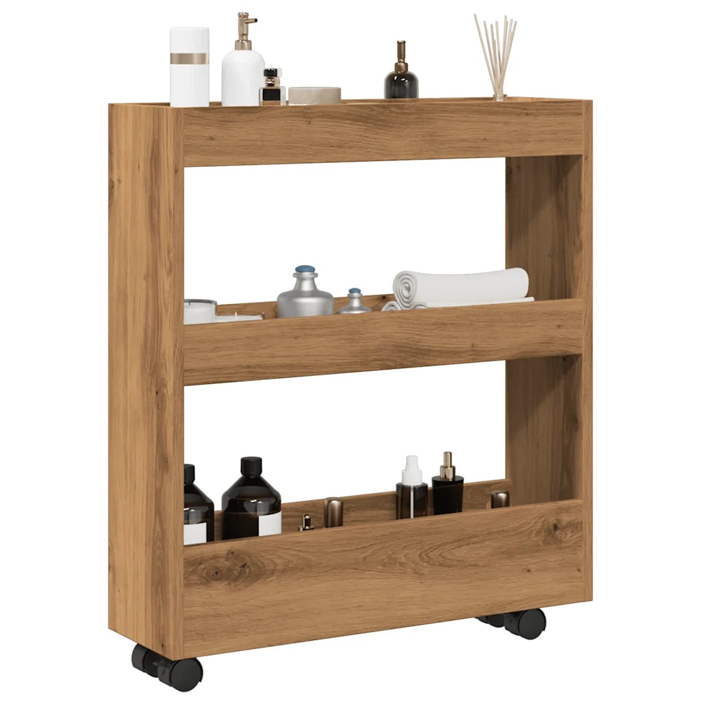 Carrello Stretto a 3 Livelli Rovere Artigianale in Truciolato 855249