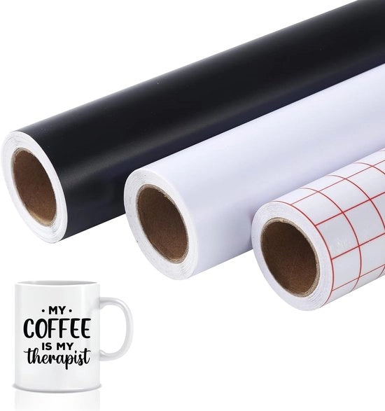 Foglio trasferimento per plotter - 1 rotolo foglio trasferimento per tessuti bianco - 1 rotolo foglio trasferimento per tessuti nero - 1 rotolo foglio trasferimento per calore rosso - Autoadesivo - Buona conducibilità termica