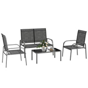 Set da Giardino 4 Pezzi con Divano 2 Sedie e Tavolino Basso con Piano in Vetro Rivestimento in Textilene Nero