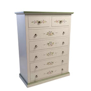 Cassettiera 7 cassetti shabby bianco anticato decorata filo verde 87x40x126 - Mobili 2G