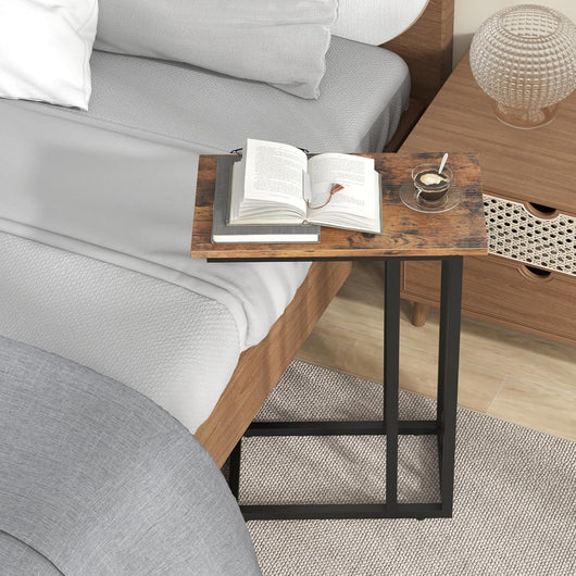 Tavolino Laterale a Forma di C, Tavolino per Divano a Struttura Metallica Pesante con Piedini Regolabili, Tavolino da Salotto, Ufficio e Studio per Spazi Ridotti