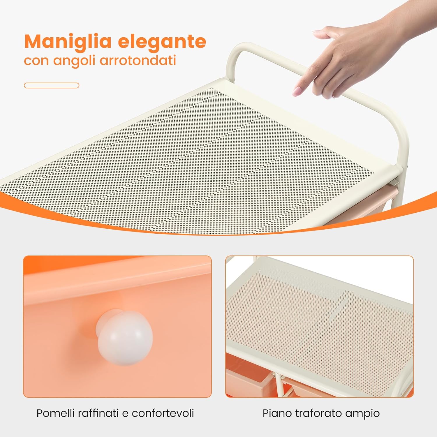 Carrello con 15 Cassetti Impilabili, Carrello di Stoccaggio con Ruote, Carello Portaoggetti per Casa e Ufficio, 62,5 x 37 x 87 cm (Arancia)