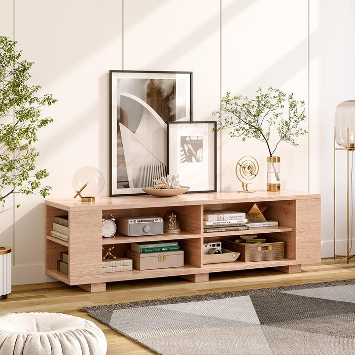 Mobile Porta TV per TV Fino a 65 Pollici, Mobile TV a 3 Livelli con 4 Scomparti Aperti, 4 Vani Laterali, Fori per Cavi, Stile Moderno, 150 x 39 x 45 cm (Naturale)