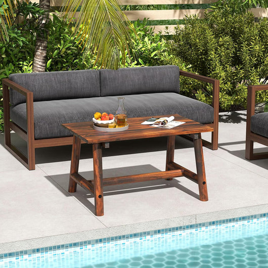 Tavolino da Caffè per Esterno, Tavolino Laterale in Legno con Piano a Doghe, Tavolo Rettangolare per Prato Balcone, Bordo Piscina, Portata 125 kg (Marrone)