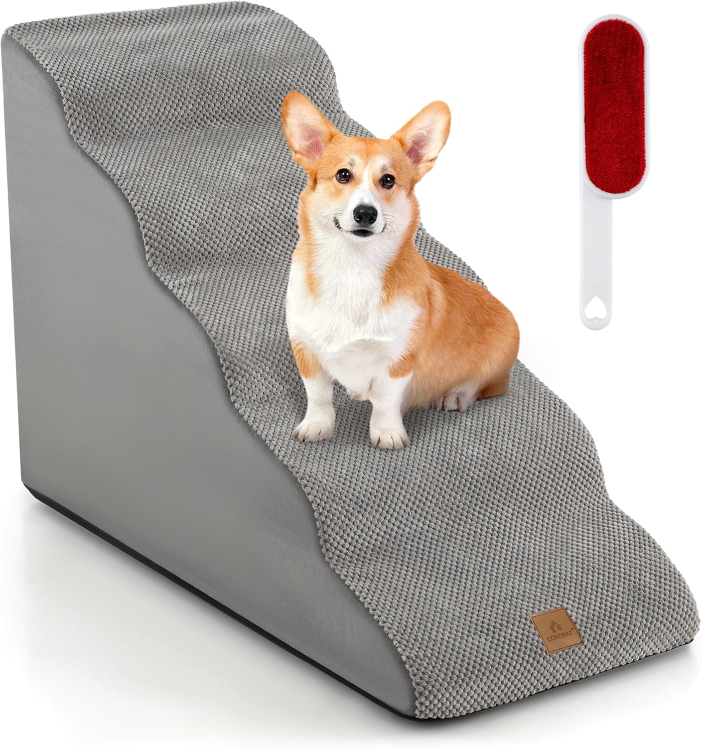 Rampa per Cani in Schiuma, Scale per Animali con Copertura Lavabile, Fondo Antiscivolo, Passi Incline per Letti e Divani, Scala per Animali Piccoli, Anziani e Feriti (Grigio,5,41 x 87 x 56cm)