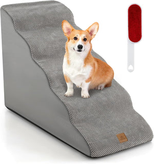 Rampa per Cani in Schiuma, Scale per Animali con Copertura Lavabile, Fondo Antiscivolo, Passi Incline per Letti e Divani, Scala per Animali Piccoli, Anziani e Feriti (Grigio,5,41 x 87 x 56cm)
