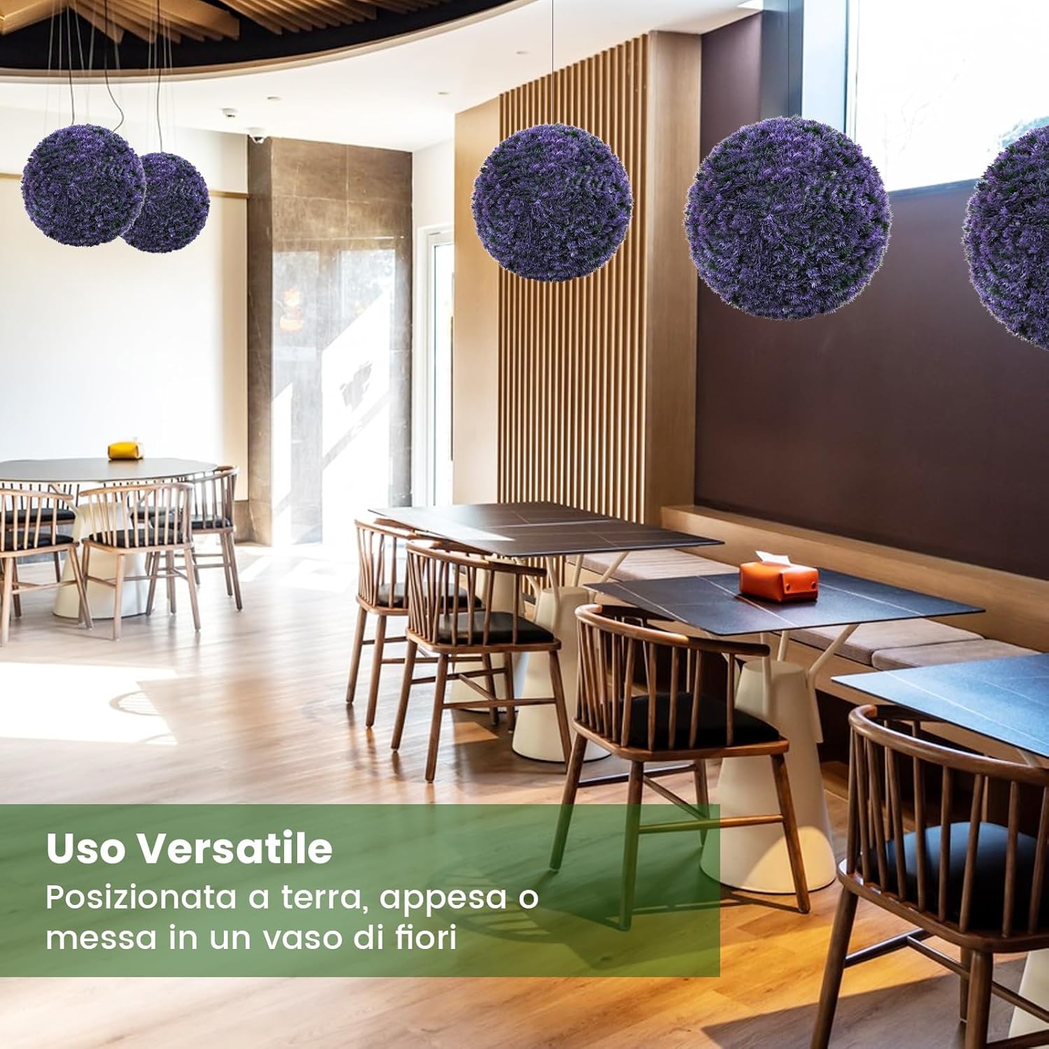 Set di 2 Piante Artificiali a Sfera di Bosso 38 CM, Palline Decorative Viola, Sfera Topiarie per Giardino, Portico, Balcone e Matrimonio