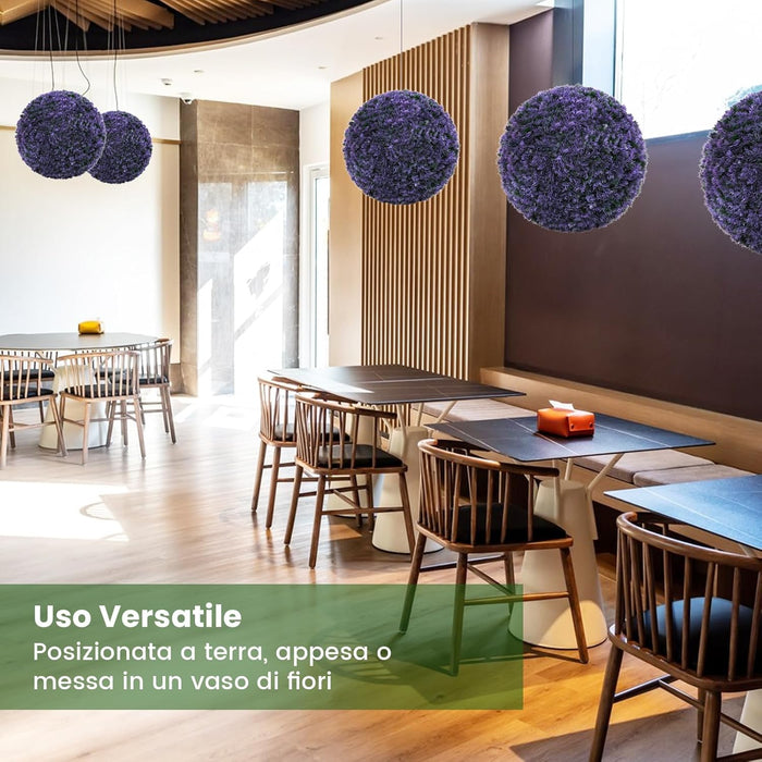 Set di 2 Piante Artificiali a Sfera di Bosso 38 CM, Palline Decorative Viola, Sfera Topiarie per Giardino, Portico, Balcone e Matrimonio