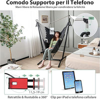 Sedia Amaca Sospesa con Supporto, Sedia Appesa Regolabile in Altezza con Supporto Porta Cellulare Cuscino e Tasca Laterale, Carico Massimo 250 kg
