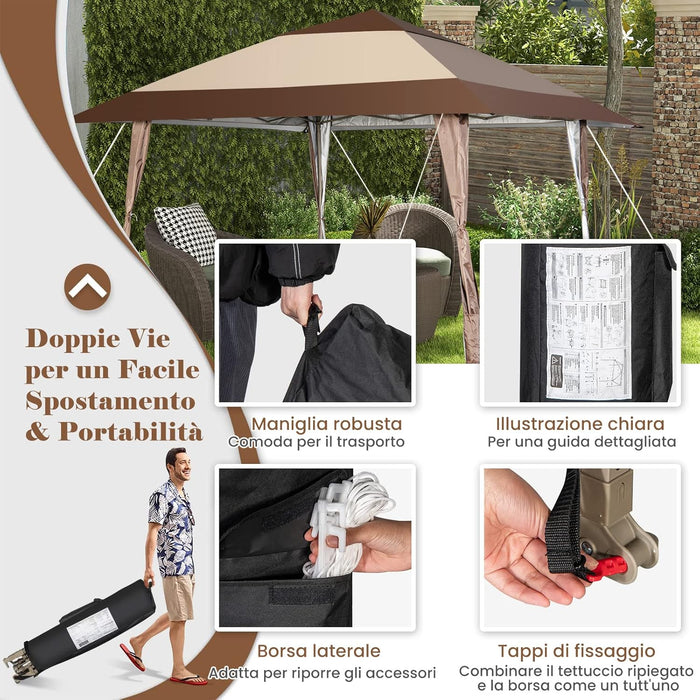Gazebo da Giardino 3 x 3 M, Gazebo da Esterno con Ruote, Struttura in Acciaio, Regolabile in Altezza, Ideale per Feste, Barbecue, Giardino