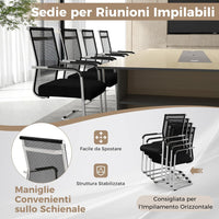 Set di 4 Sedie per Ospiti da Ufficio in Rete, Sedia da Conferenza con Base in Metallo e Braccioli, Poltrona da Ufficio in Rete,per Casa, Sale Conferenza, Portata 150 kg