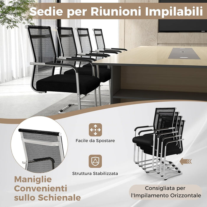 Set di 4 Sedie per Ospiti da Ufficio in Rete, Sedia da Conferenza con Base in Metallo e Braccioli, Poltrona da Ufficio in Rete,per Casa, Sale Conferenza, Portata 150 kg