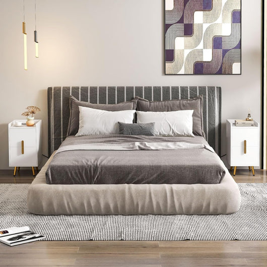 Comodino con Stazione di Ricarica, Comodino con 2 Cassetti, 2 Porte USB e 3 Prese, Tavolino Leterale con Gambe in Metallo, Portata Tolate 20 kg, 32 x 40 x 60 cm (2, Bianco)