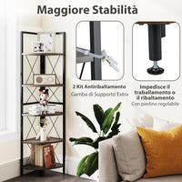 Scaffale Angolare, Libreria Industriale Angolare a 5 Ripiani con Struttura in Metallo, per Soggiorno Ufficio Cucina Spazi Piccoli, 35,5x35,5x159,5 cm (Grigio Rovere)