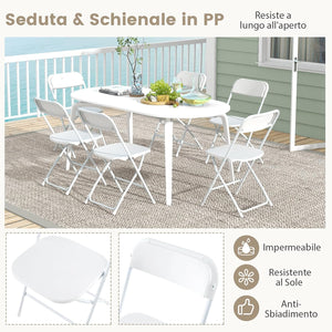 Set di 4 Sedie Pieghevoli in Metallo, Sedie da Patio Portatili con Sedile e Schienale in Plastica, Struttura in Metallo, Sedie da Pranzo per Esterno e Interno, Portata 350 kg, 48 x 45 x 82 cm