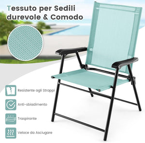 Set di 2/4 Sedie Pieghevoli da Giardino, Sedie Portatili con Braccioli e Struttura in Metallo, Sedie da Esterno Giardino Campeggio,Portata 150 kg (4, Verde Menta, 65 x 60 x 93 cm)