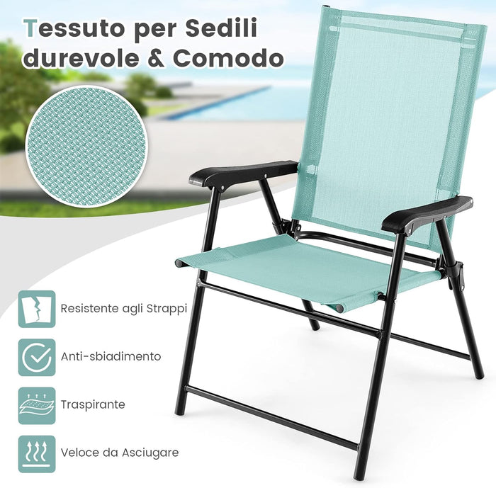 Set di 2/4 Sedie Pieghevoli da Giardino, Sedie Portatili con Braccioli e Struttura in Metallo, Sedie da Esterno Giardino Campeggio,Portata 150 kg (4, Verde Menta, 65 x 60 x 93 cm)