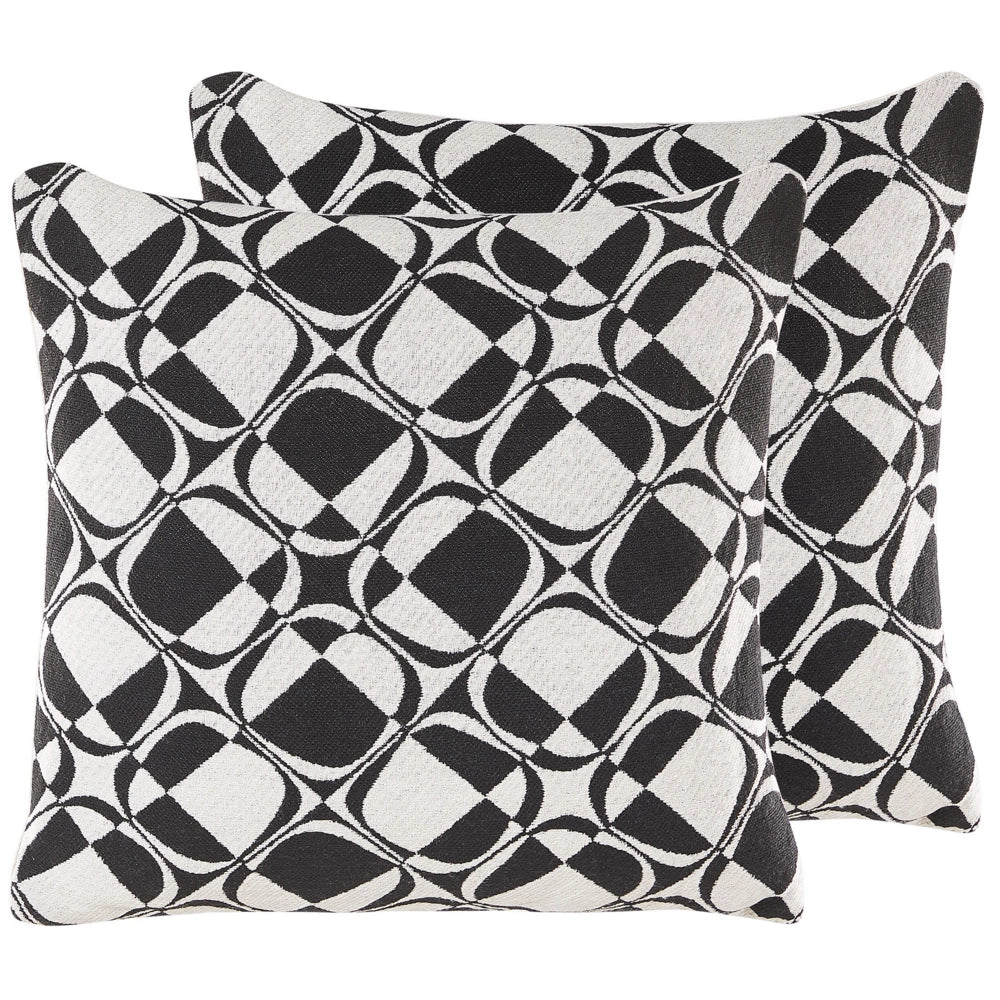 Set di 2 cuscini decorativi in bianco e nero 45 x 45 cm in cotone rimovibili con imbottitura in poliestere